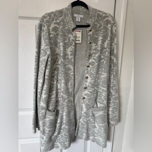 Halston Heritage Blue/Gray and Cream Baroque Cardigan